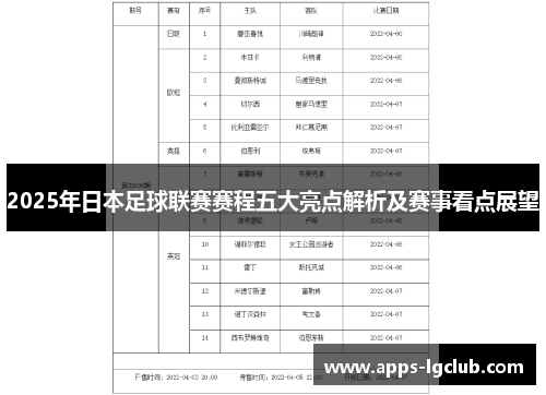 2025年日本足球联赛赛程五大亮点解析及赛事看点展望