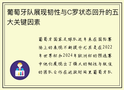 葡萄牙队展现韧性与C罗状态回升的五大关键因素